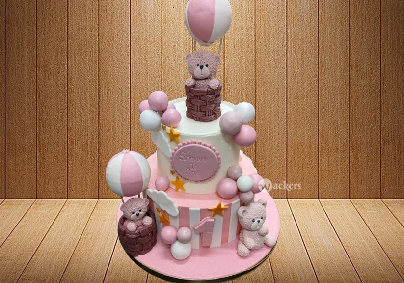 Two Tier Balloon Teddy Cake