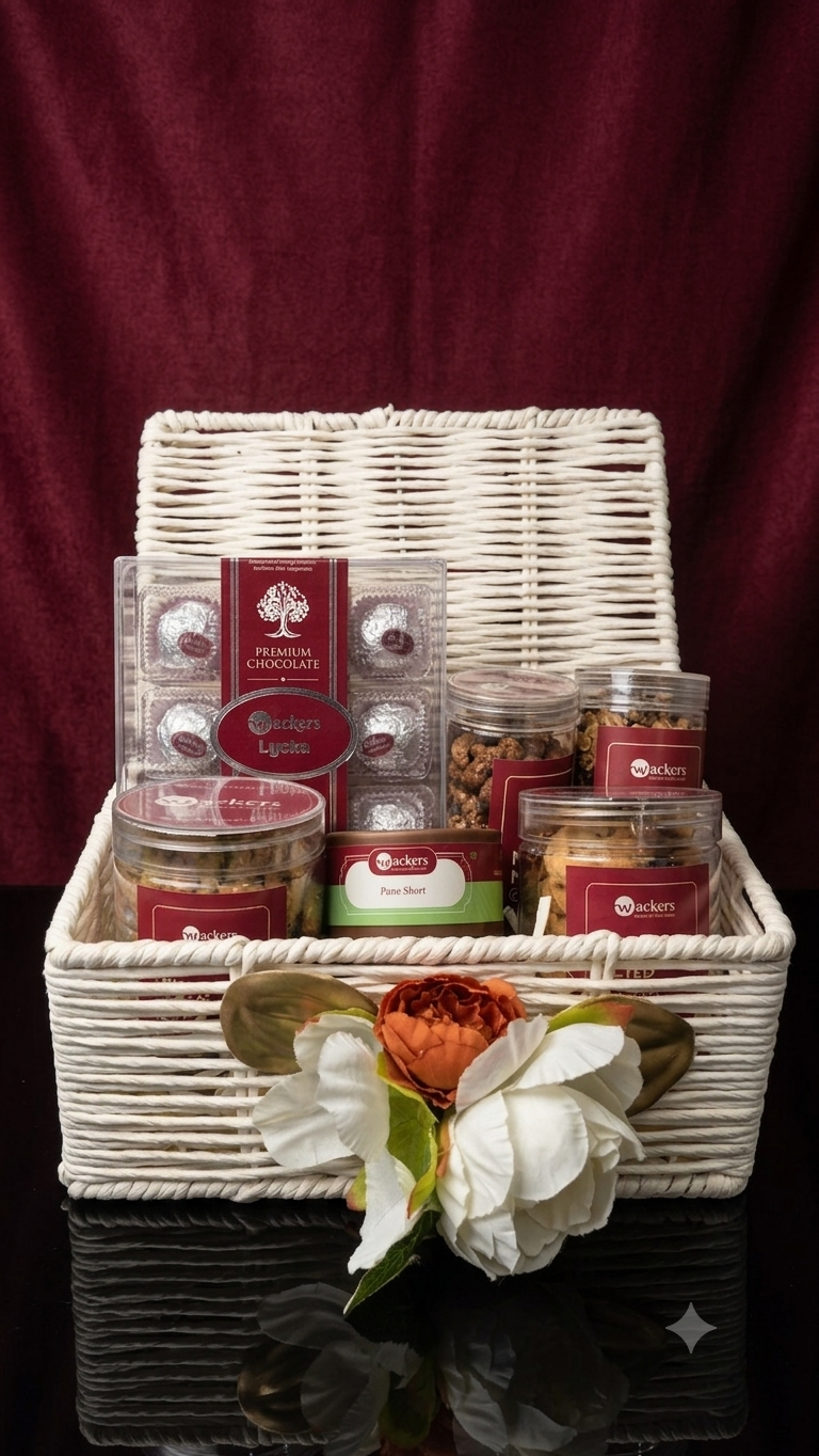 Elegant White Woven Basket Trunk with Open Lid & Floral Accent