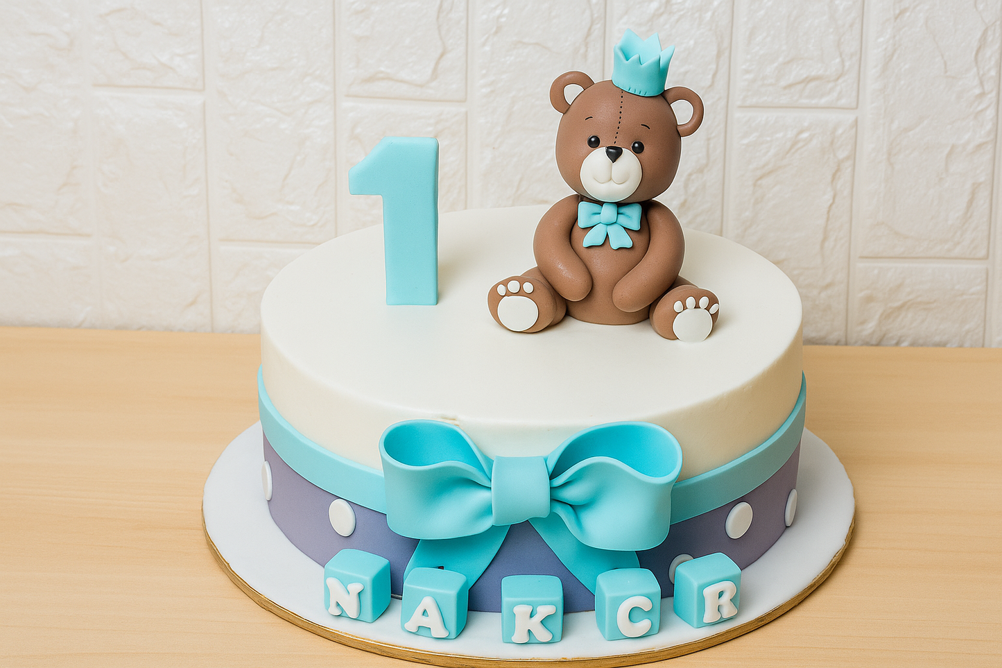 First Birthday Teddy Fondant Cake