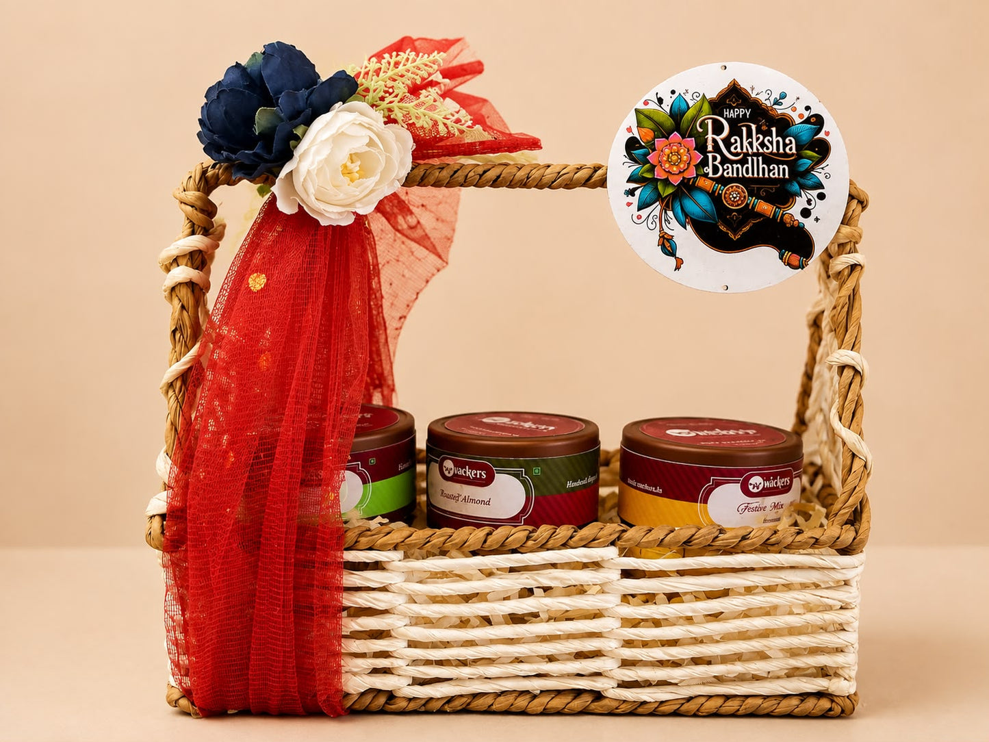 Rakhi Hamper Basket with Floral Accent