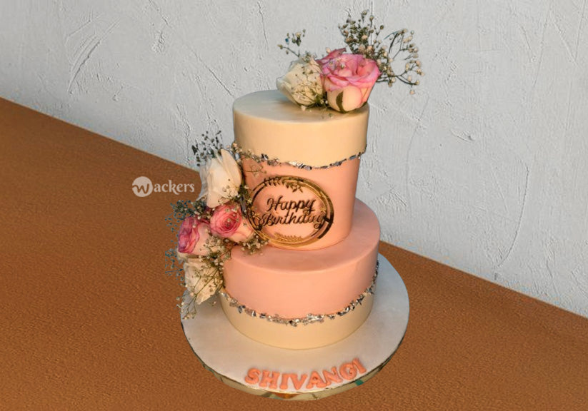 Peach Floral 2 Tier Cake