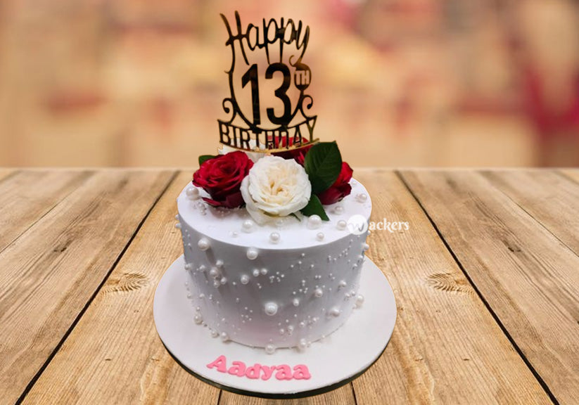 White Pearl Rose Cake